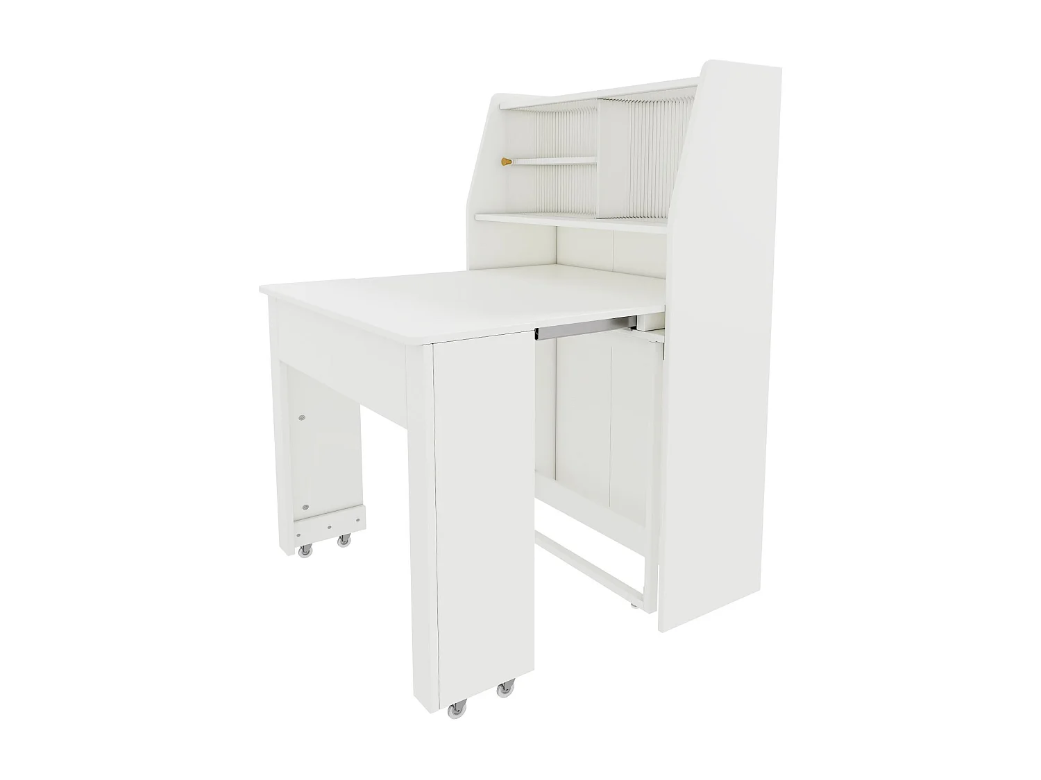 Tavolo da pranzo allungabile bianco per 2 o 3 persone con spazio di archiviazione, regolabile in 4 lunghezze, 52/132,5x80x73cm