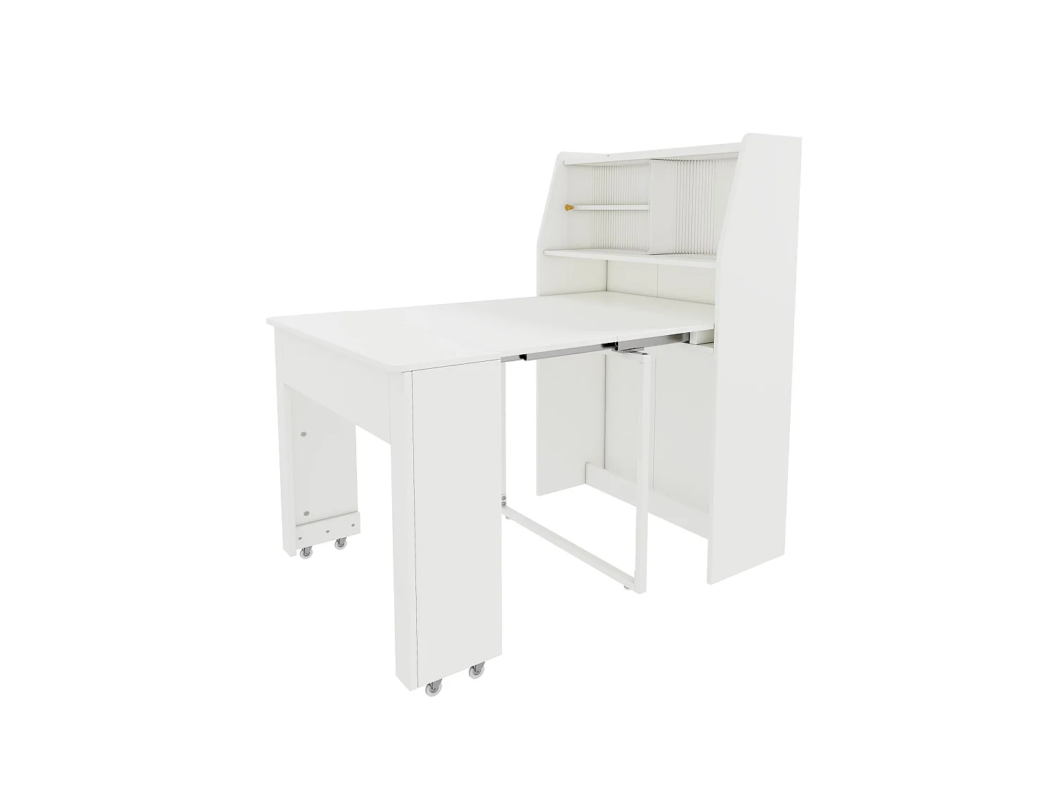 Witte uitschuifbare eettafel voor 2 tot 3 personen met opbergruimte, verstelbaar in 4 lengtes, 52/132,5x80x73cm