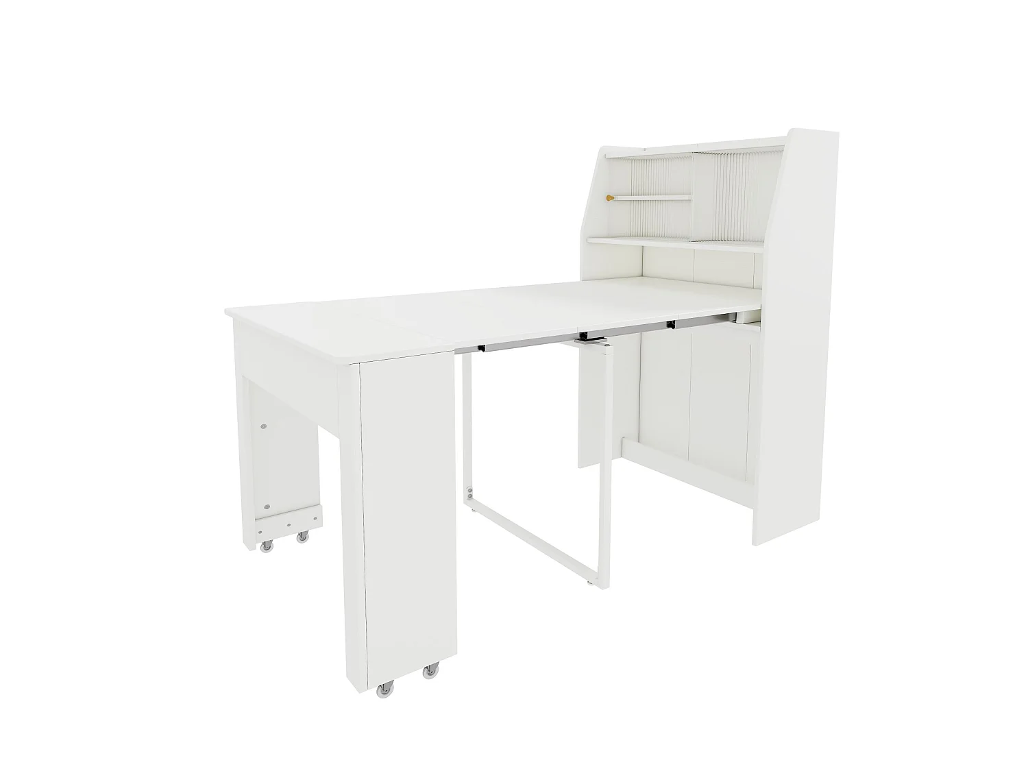 Witte uitschuifbare eettafel voor 2 tot 3 personen met opbergruimte, verstelbaar in 4 lengtes, 52/132,5x80x73cm