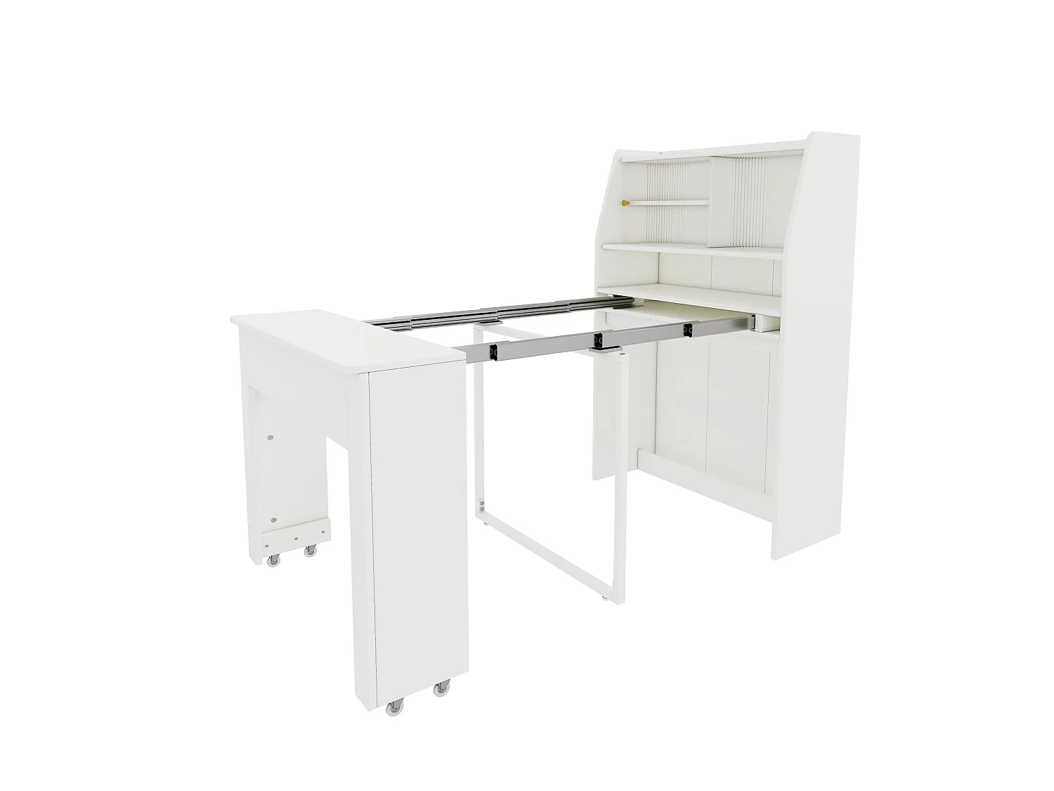 Witte uitschuifbare eettafel voor 2 tot 3 personen met opbergruimte, verstelbaar in 4 lengtes, 52/132,5x80x73cm