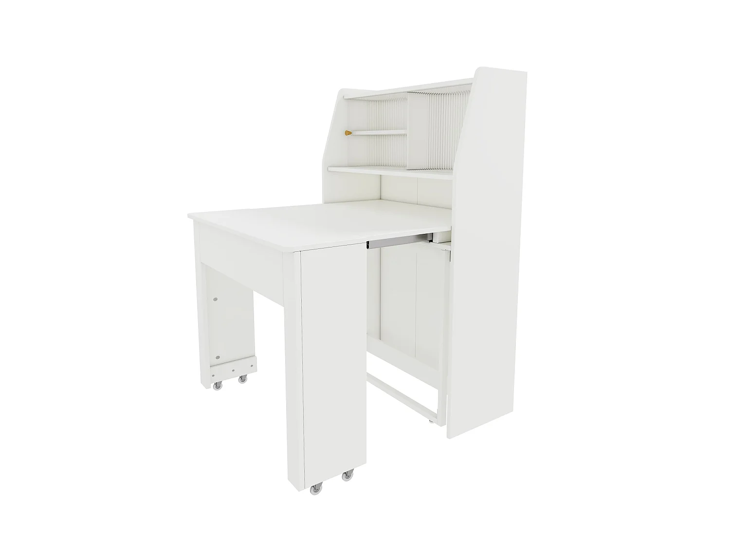 Witte uitschuifbare eettafel voor 2 tot 3 personen met opbergruimte, verstelbaar in 4 lengtes, 52/132,5x80x73cm