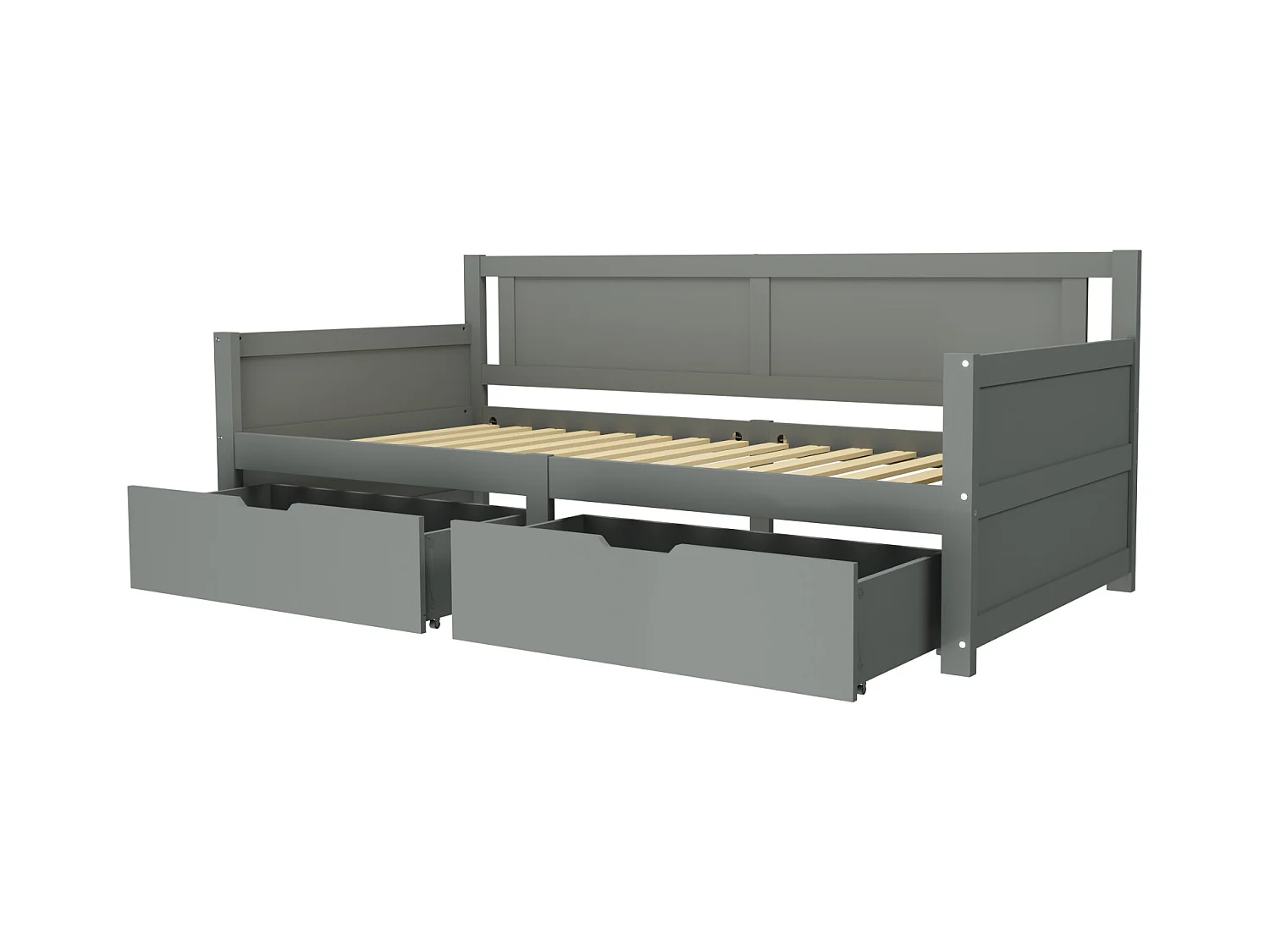 Lit banquette simple enfant gris 90x200cm avec 2 tiroirs, sans matelas, style simple