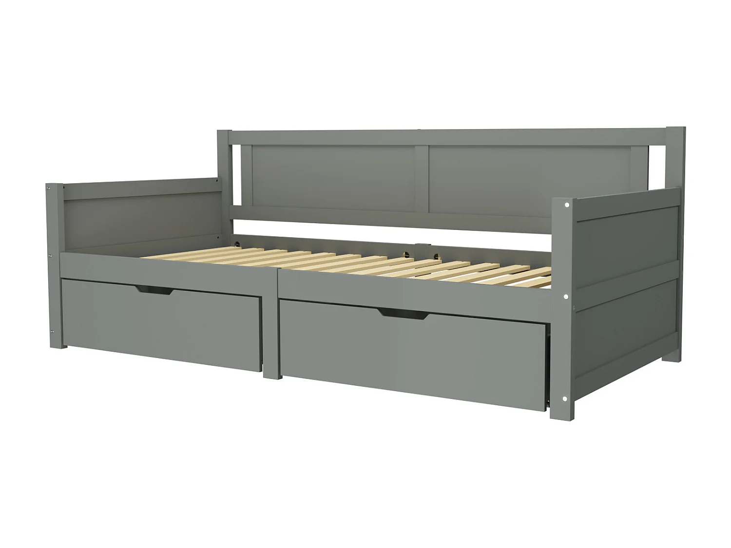 Divano letto singolo per bambini, grigio, 90x200cm, con 2 cassetti, senza materasso, stile semplice