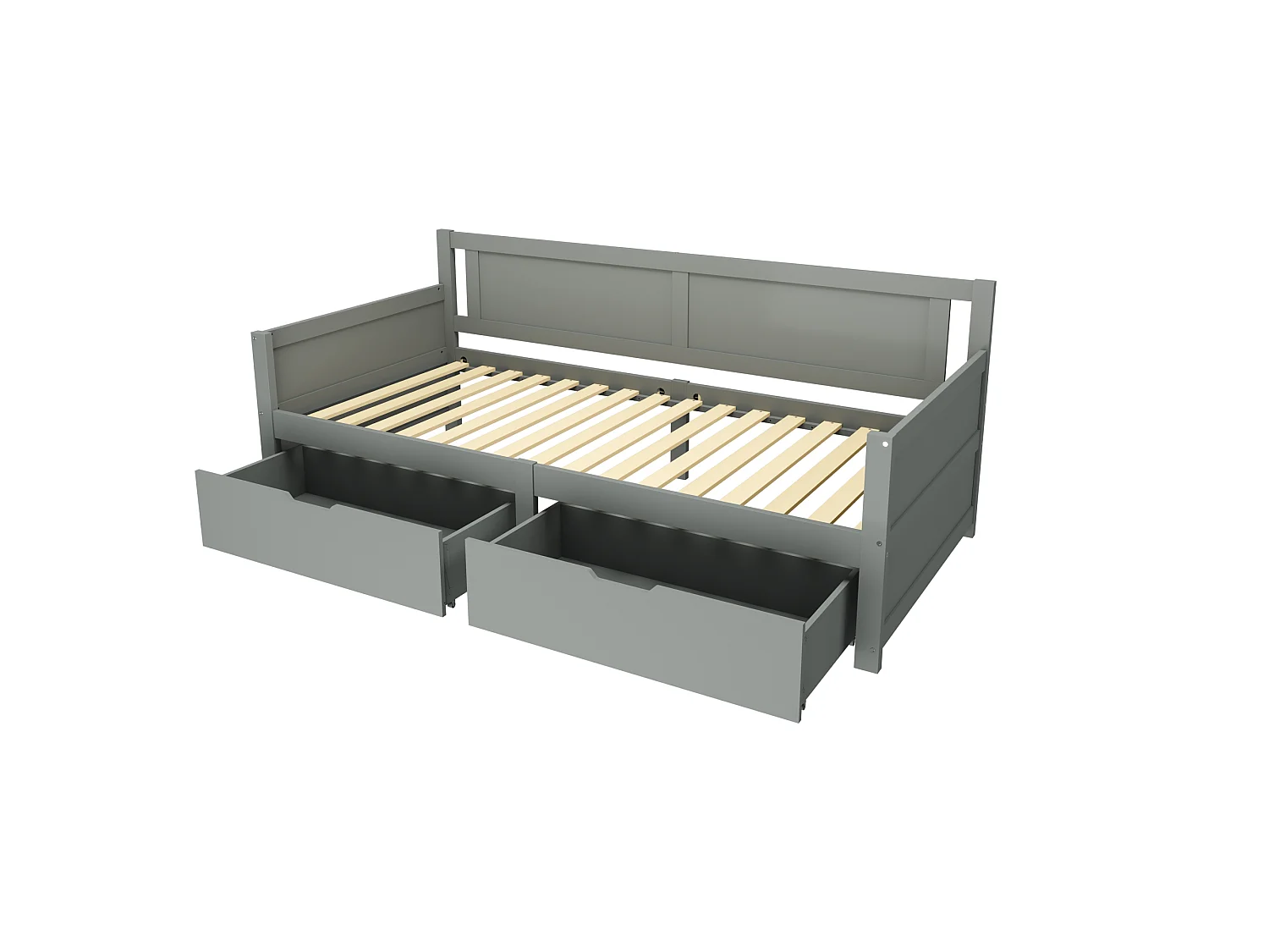 Lit banquette simple enfant gris 90x200cm avec 2 tiroirs, sans matelas, style simple