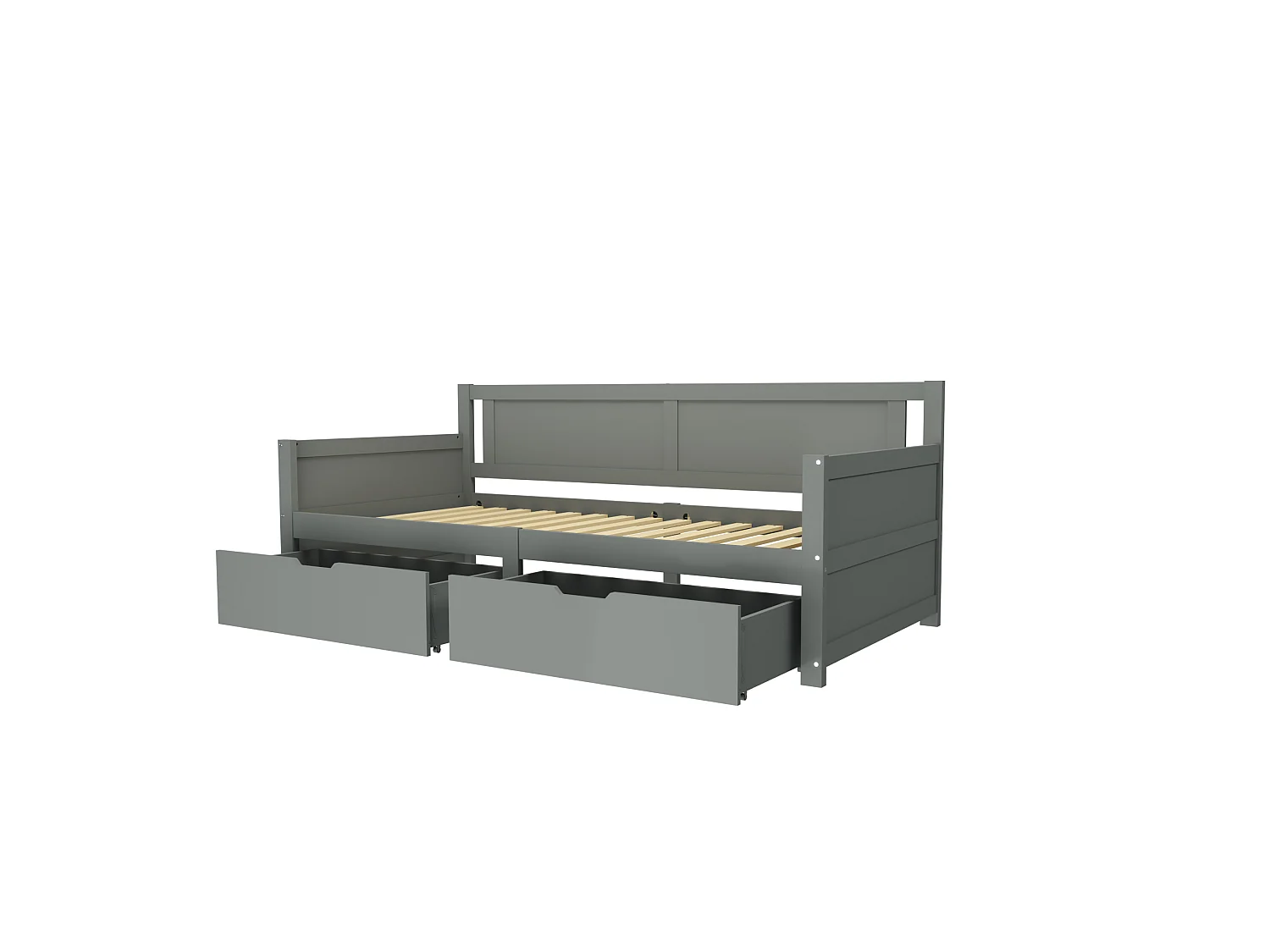 Lit banquette simple enfant gris 90x200cm avec 2 tiroirs, sans matelas, style simple