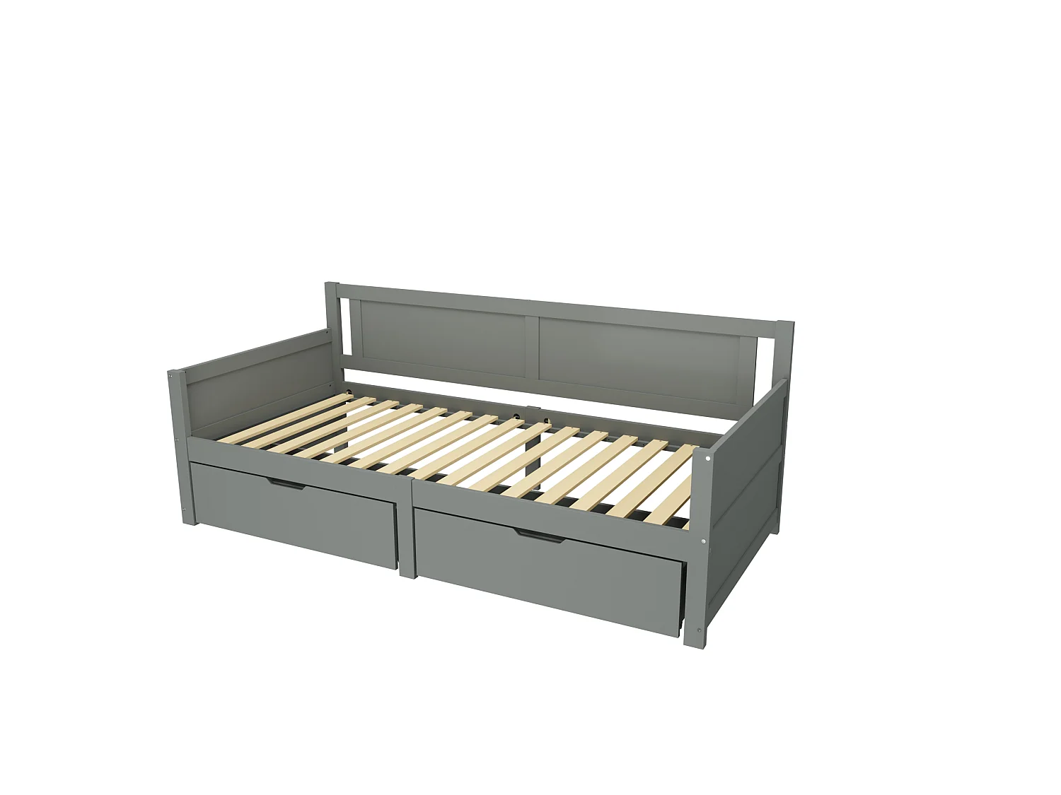 Lit banquette simple enfant gris 90x200cm avec 2 tiroirs, sans matelas, style simple