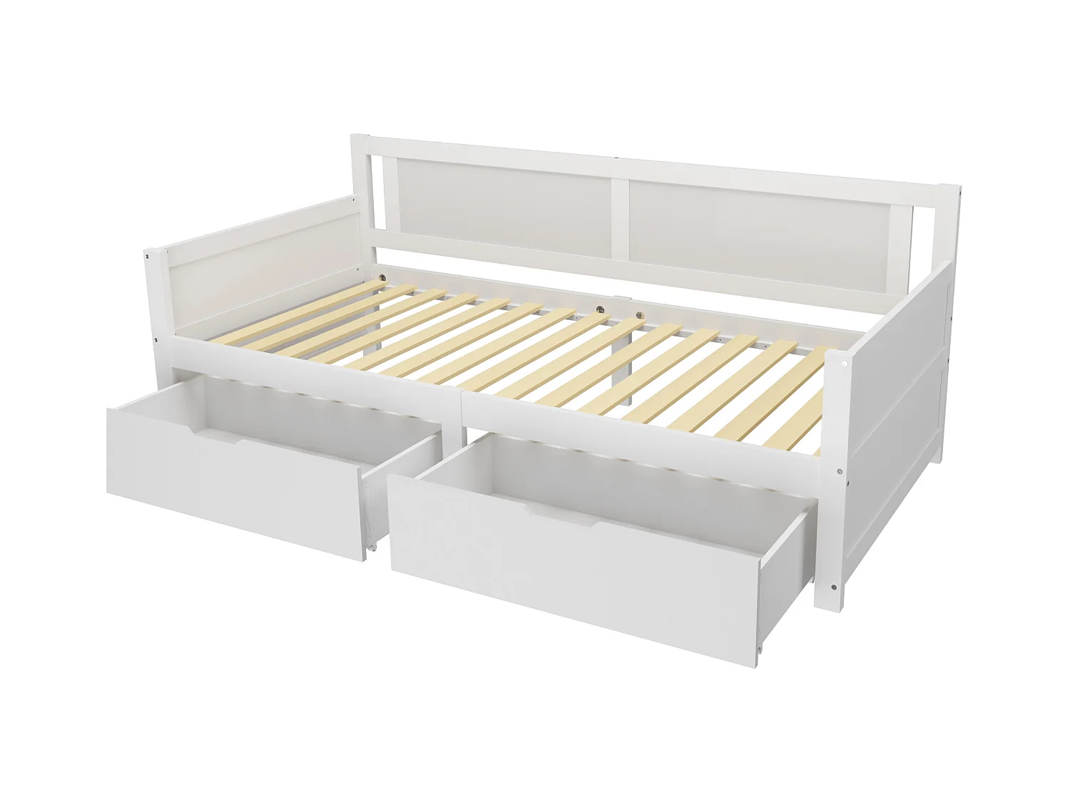 Lit banquette simple enfant blanc 90x200cm avec 2 tiroirs, sans matelas, style simple