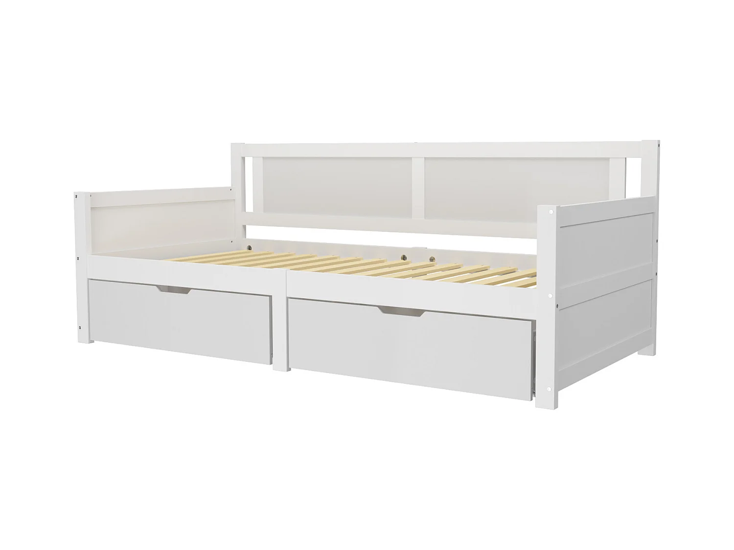 Lit banquette simple enfant blanc 90x200cm avec 2 tiroirs, sans matelas, style simple