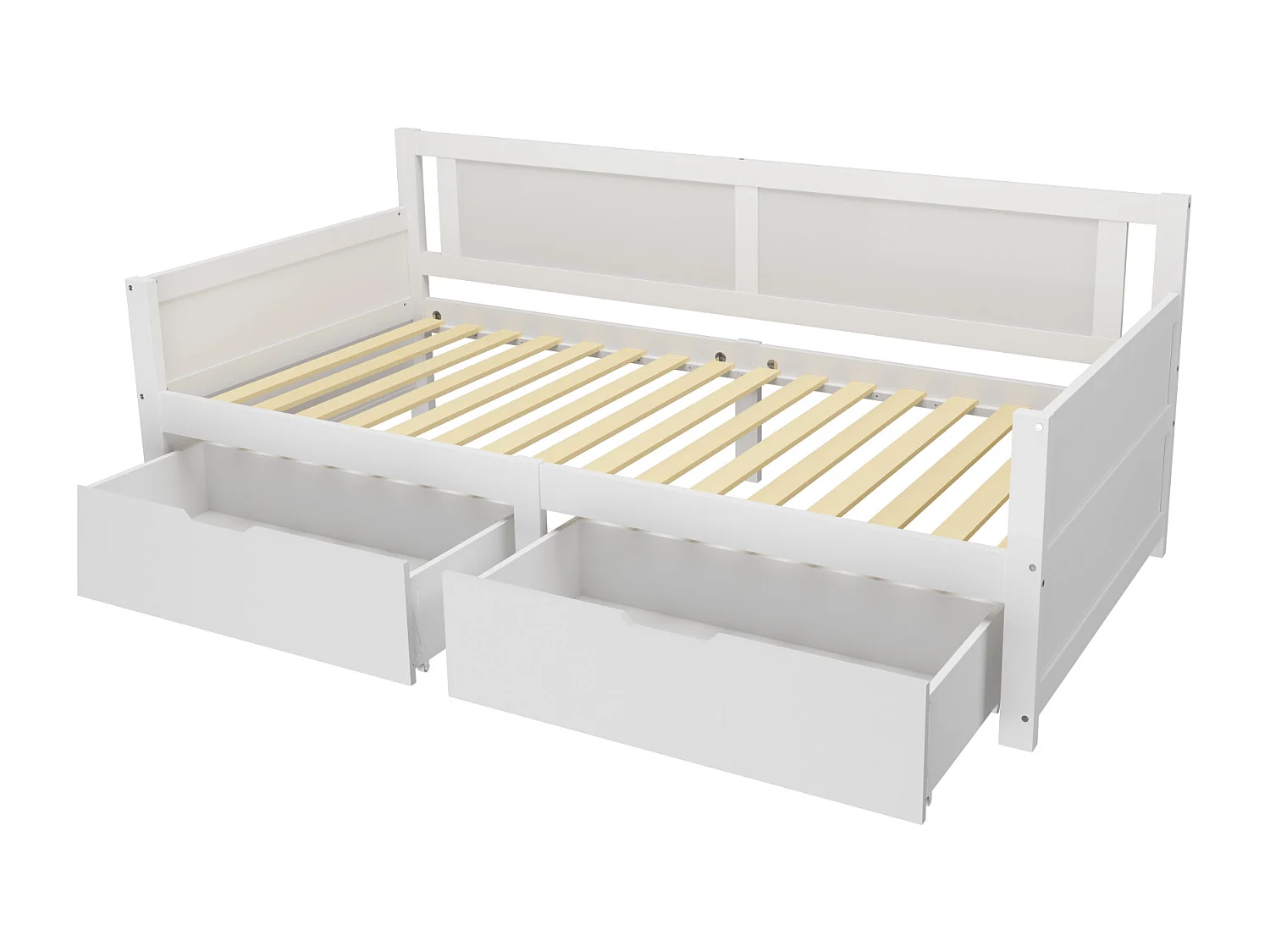 Divano letto singolo per bambini bianco 90x200cm con 2 cassetti, senza materasso, stile semplice