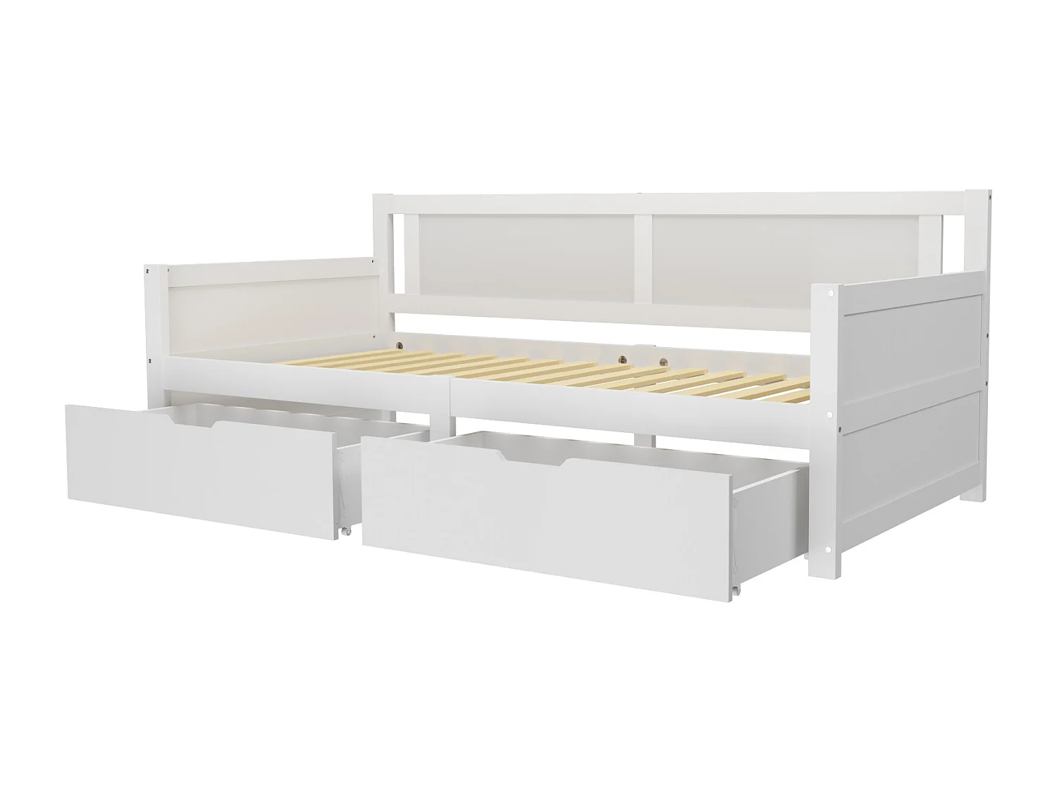 Divano letto singolo per bambini bianco 90x200cm con 2 cassetti, senza materasso, stile semplice