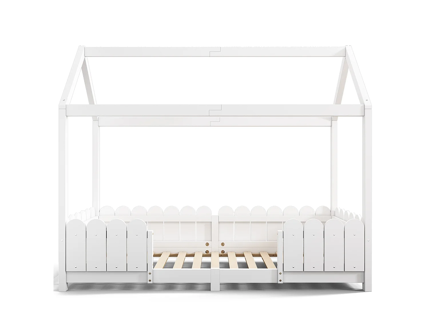 Cama infantil blanca de 90x200cm con barandilla de seguridad, pino + MDF