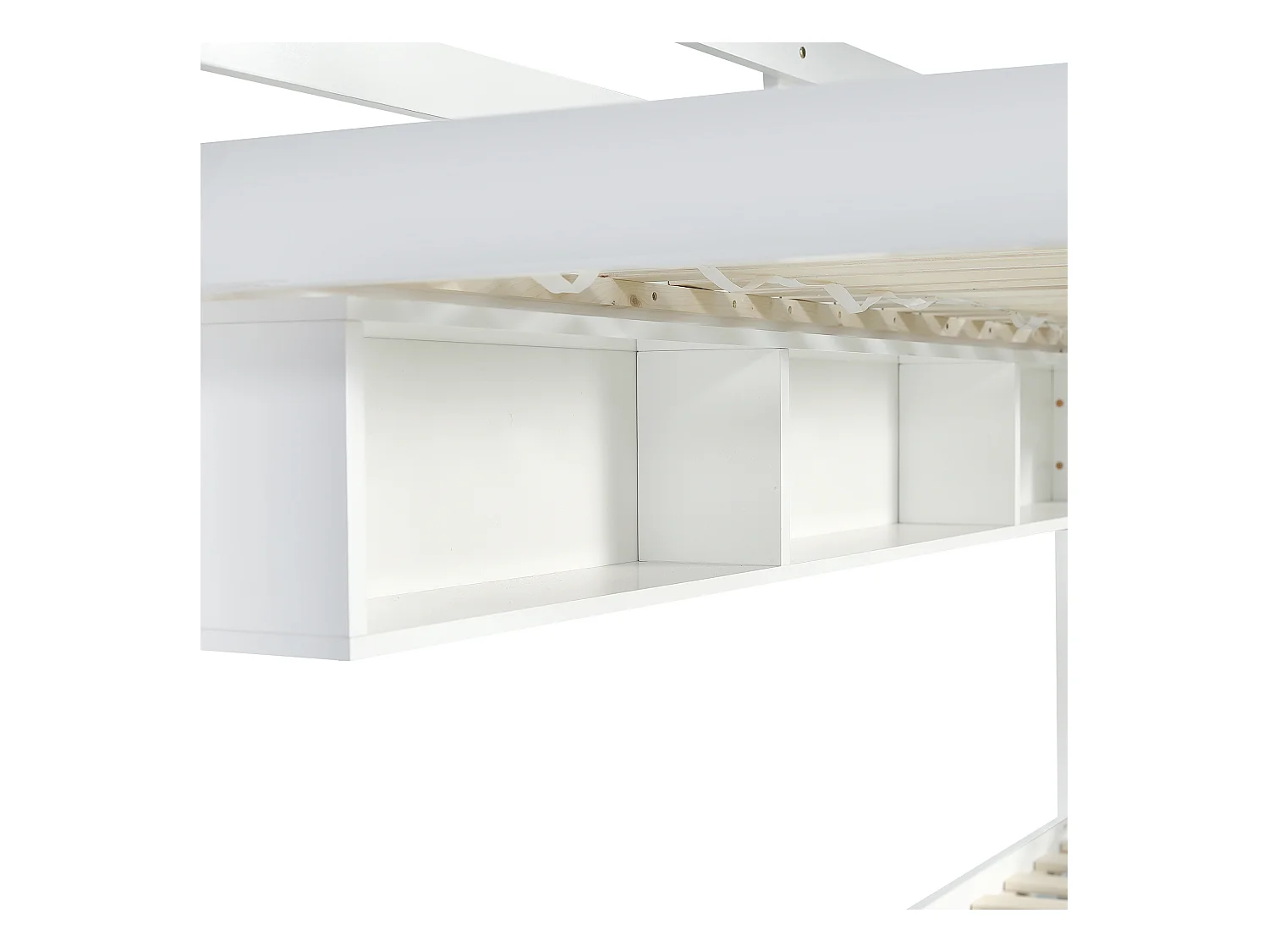 Lit superposé enfant 90x200cm avec 2 tiroirs, étagères et barrière de sécurité, pin + MDF, blanc + rose