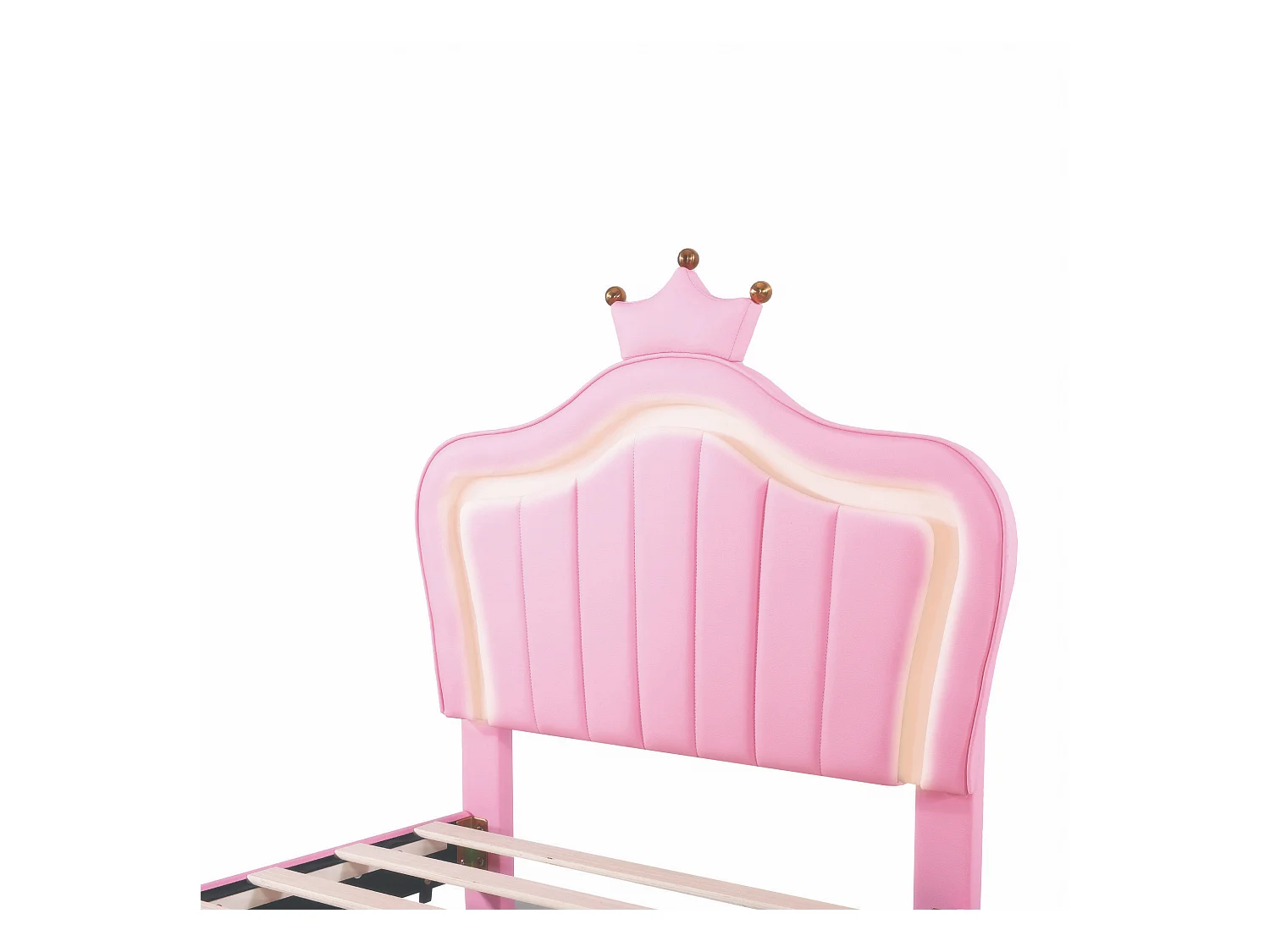 Lit princesse enfant rose 90x200cm avec 2 tiroirs et éclairage LED, tête de lit réglable, PU