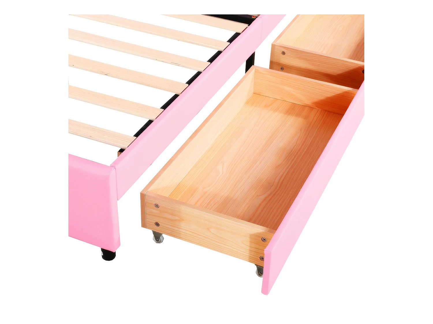 Lit princesse enfant rose 90x200cm avec 2 tiroirs et éclairage LED, tête de lit réglable, PU