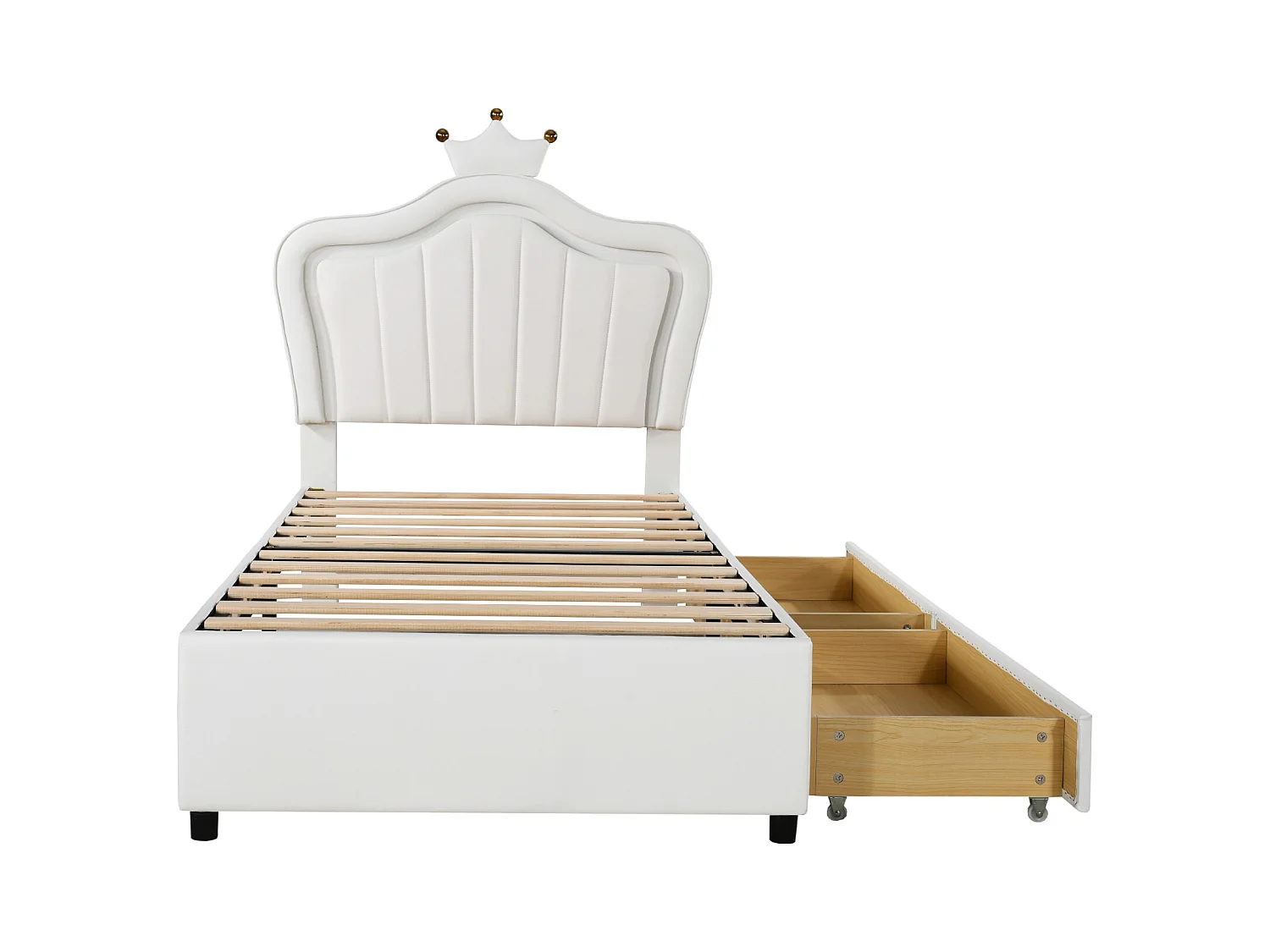 Lit princesse enfant blanc 90x200cm avec 2 tiroirs et éclairage LED, tête de lit réglable, PU