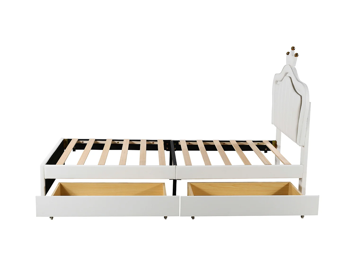 Lit princesse enfant blanc 90x200cm avec 2 tiroirs et éclairage LED, tête de lit réglable, PU