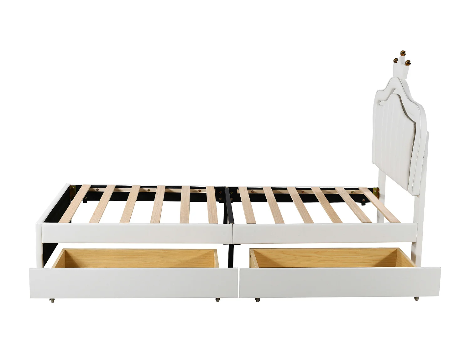 Lit princesse enfant blanc 90x200cm avec 2 tiroirs et éclairage LED, tête de lit réglable, PU