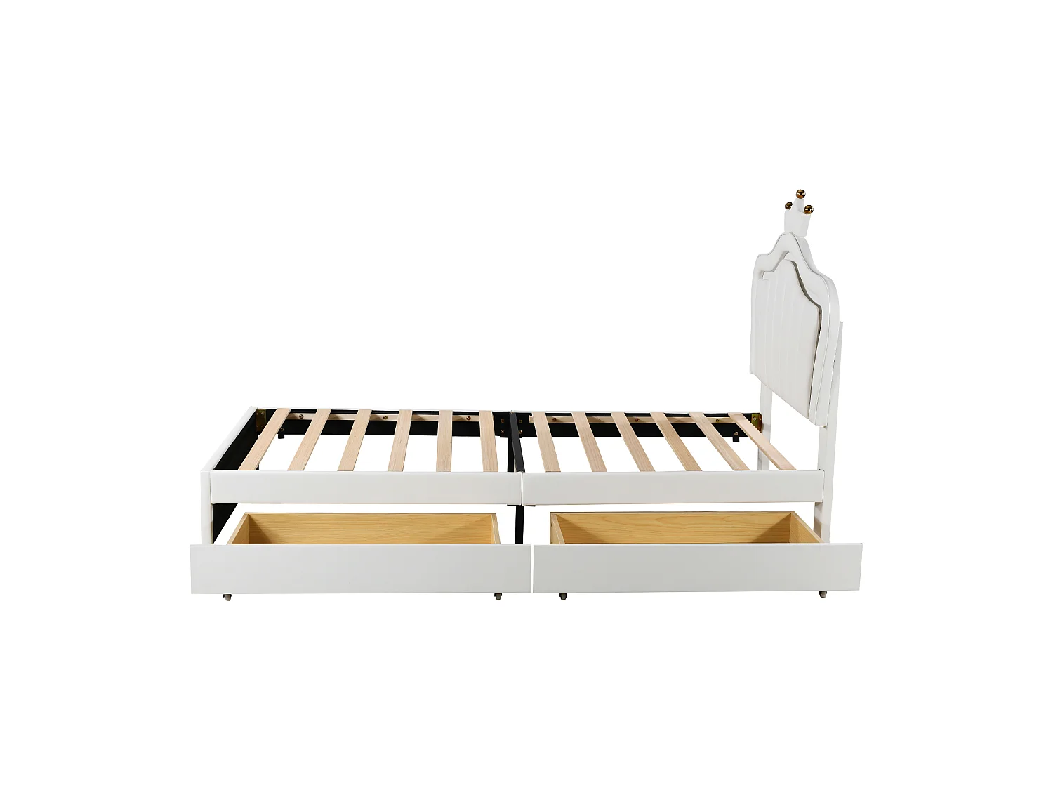 Lit princesse enfant blanc 90x200cm avec 2 tiroirs et éclairage LED, tête de lit réglable, PU