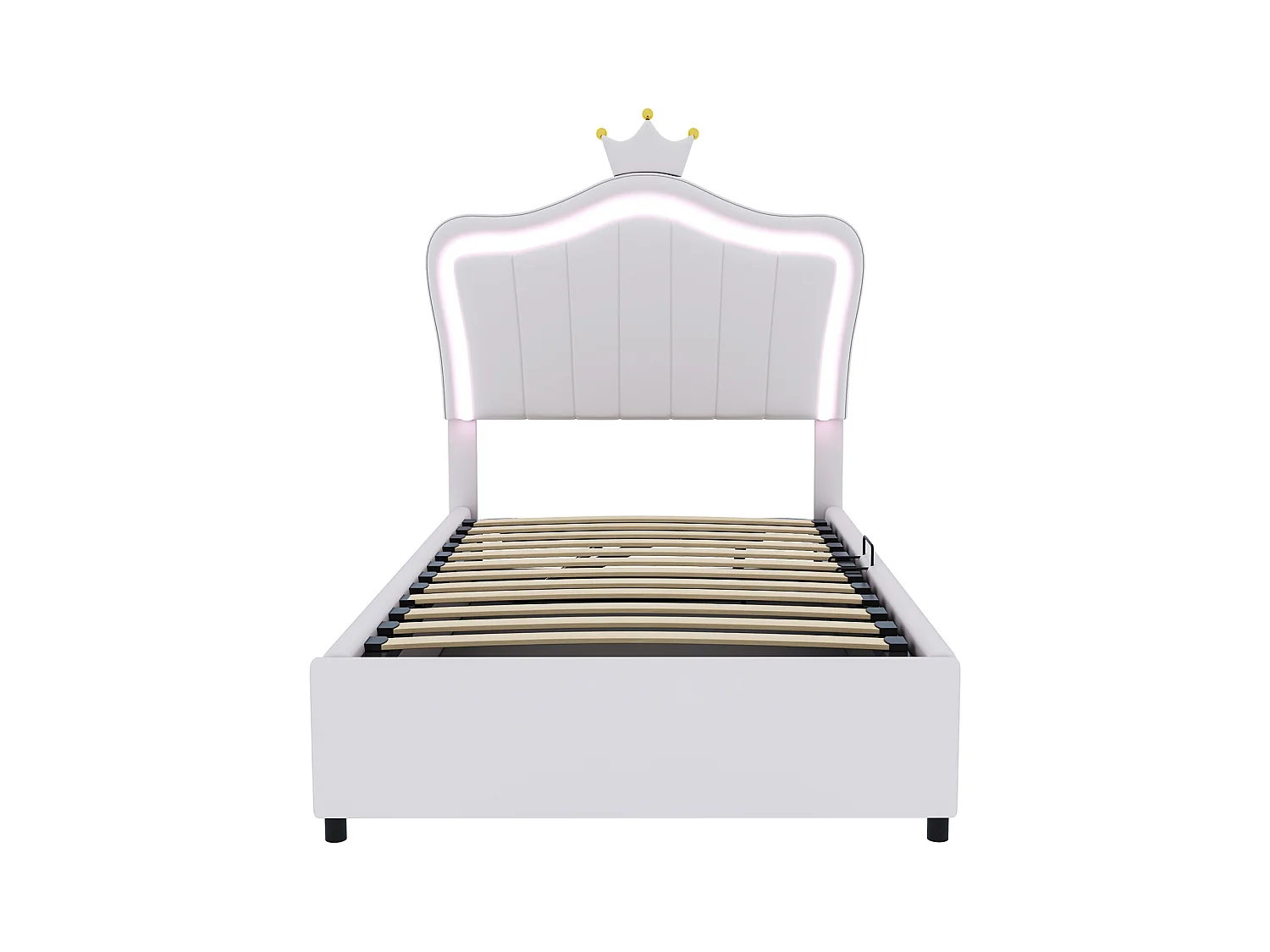 Lit princesse coffre enfant blanc 90x200cm avec éclairage LED, tête de lit réglable