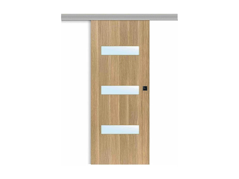 Porte coulissante applique April 83 cm avec crochet carré condamnation noir