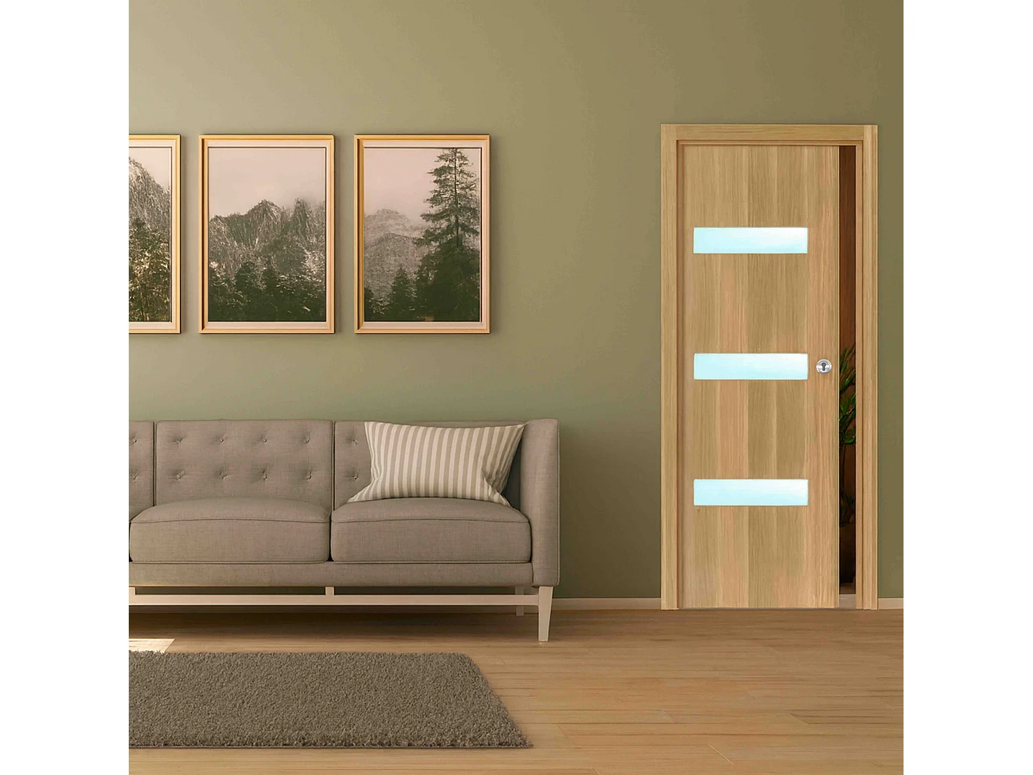 Porte coulissante cloison April 83 cm avec crochet cylindre rond chromé