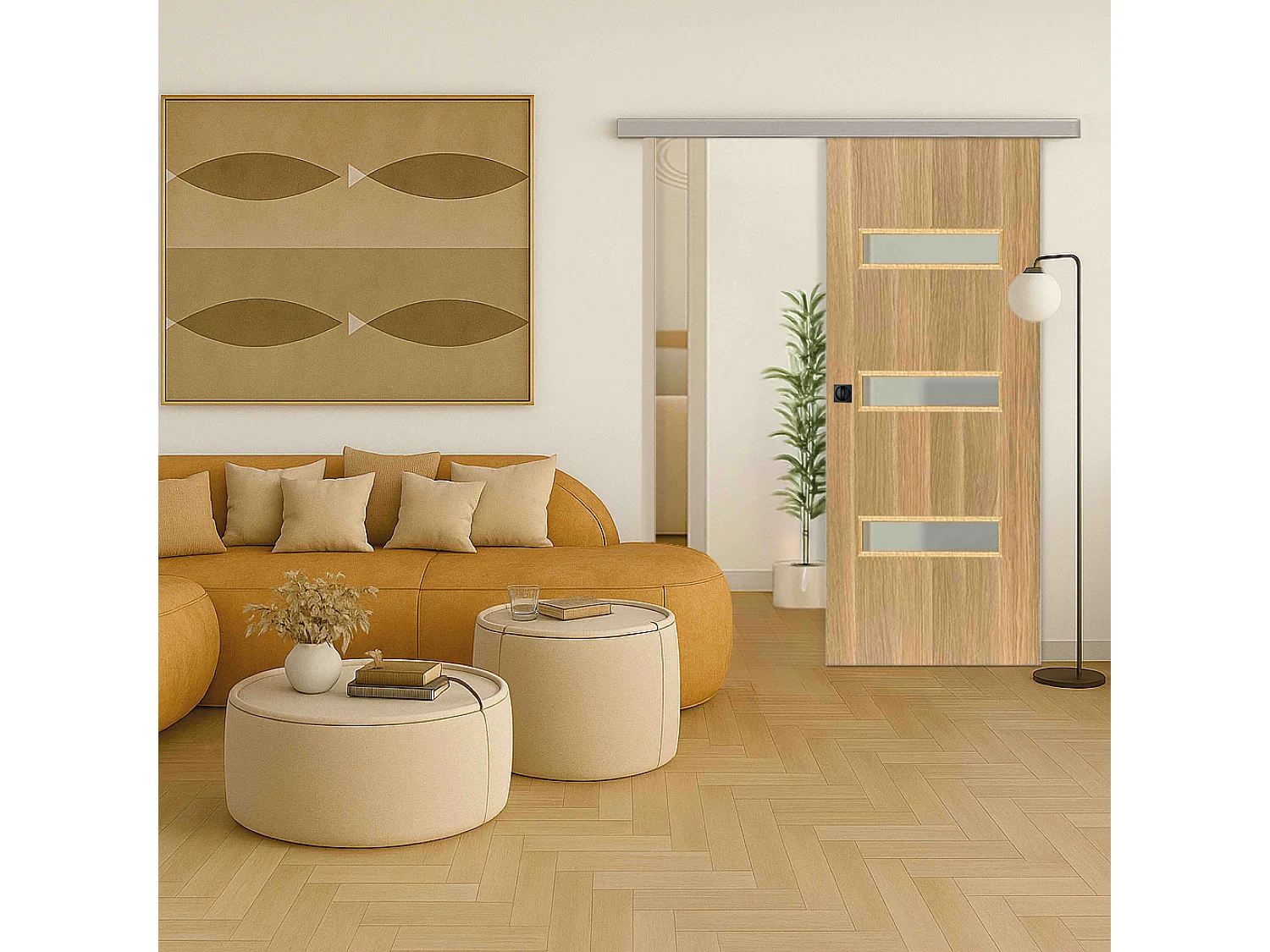 Porte coulissante applique April 73 cm avec crochet carré condamnation noir