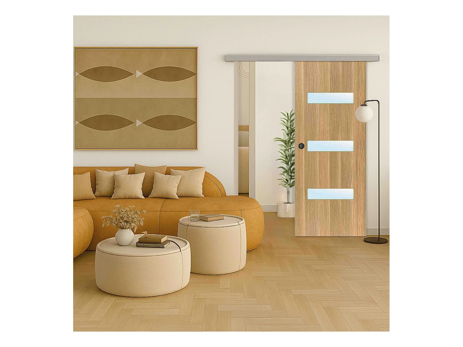 Porte coulissante applique April 73 cm avec cuvette ronde noire