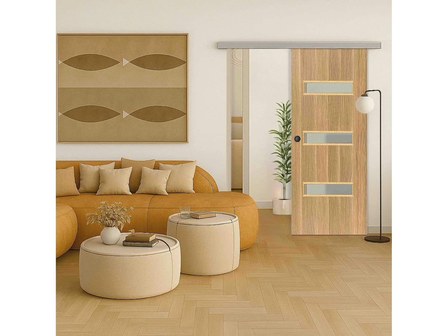 Porte coulissante applique April 73 cm avec cuvette ronde noire