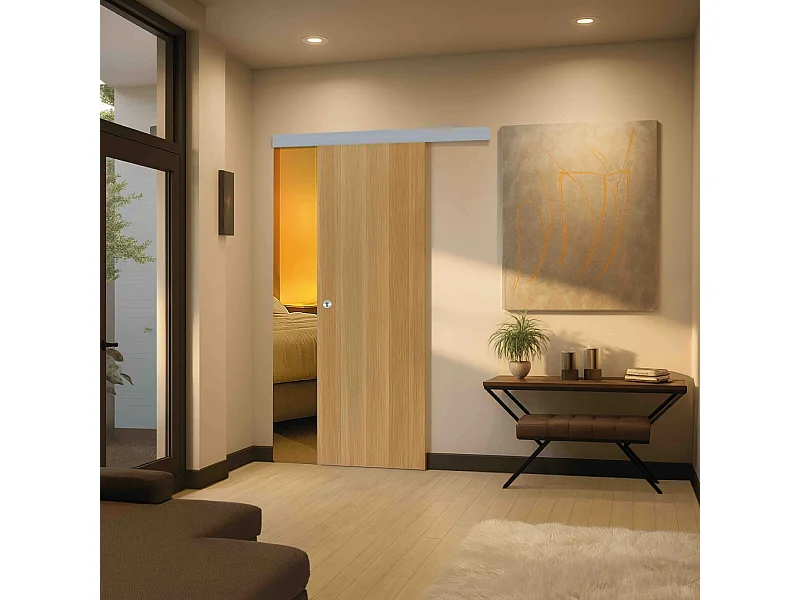 Porte coulissante applique Matild 93 cm avec crochet cylindre rond chromé