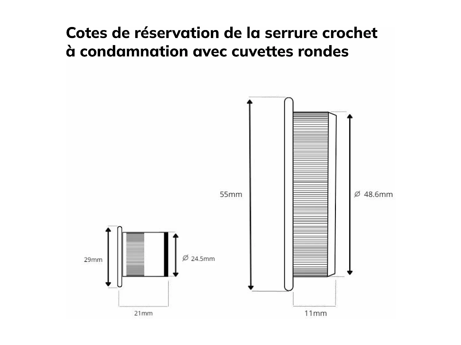 Porte coulissante cloison Matild 93 cm avec crochet rond condamnation chromé