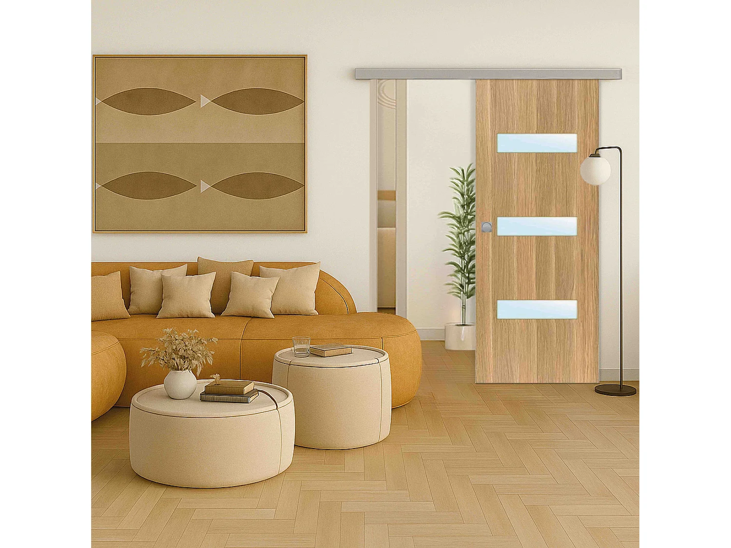 Porte coulissante applique April 73 cm avec cuvette carrée chromée