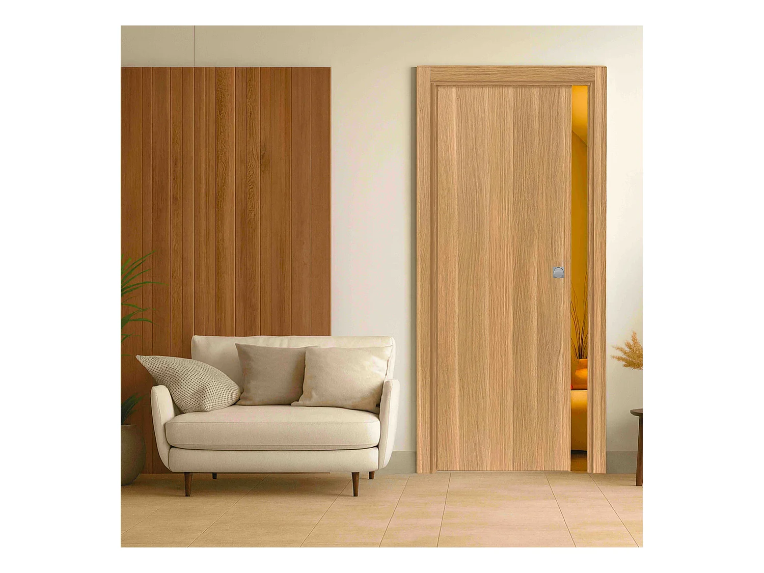 Porte coulissante cloison Matild 83 cm avec cuvette carrée chromée