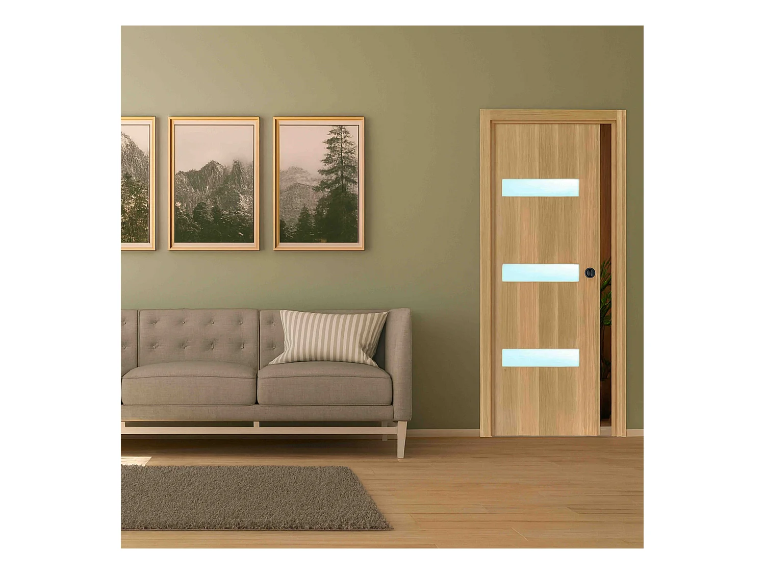 Porte coulissante cloison April 83 cm avec crochet rond condamnation noir