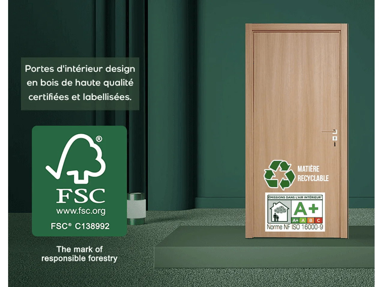 Porte coulissante cloison April 83 cm avec crochet rond condamnation noir