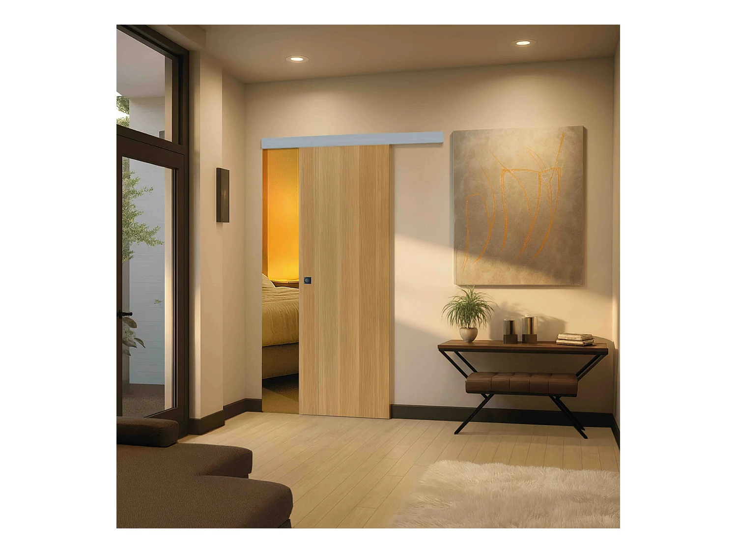 Porte coulissante cloison Matild 73 cm avec cuvette carrée noire