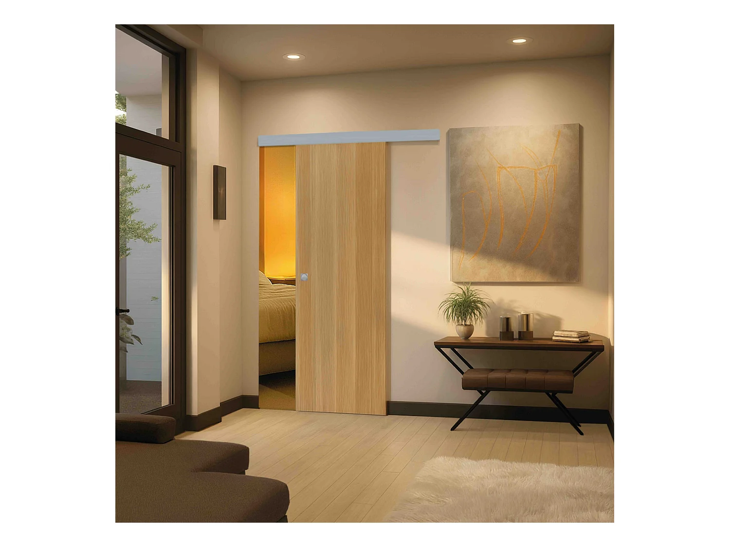 Porte coulissante applique Matild 73 cm avec cuvette carrée chromée