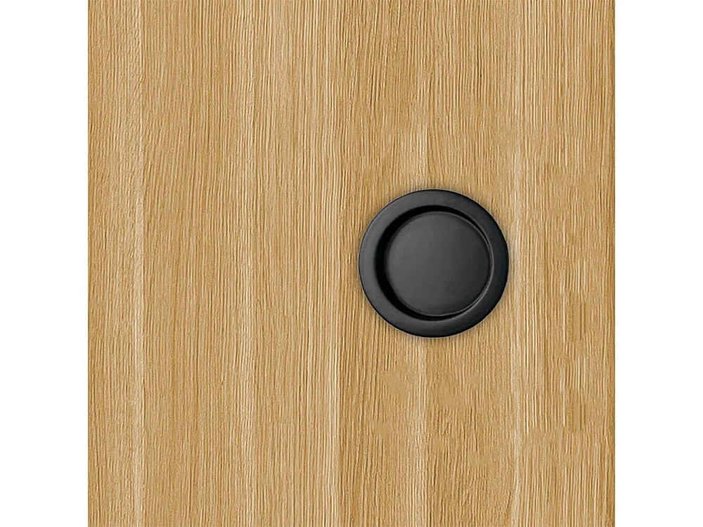 Porte coulissante cloison Matild 73 cm avec cuvette ronde noire, finition chêne brut structuré