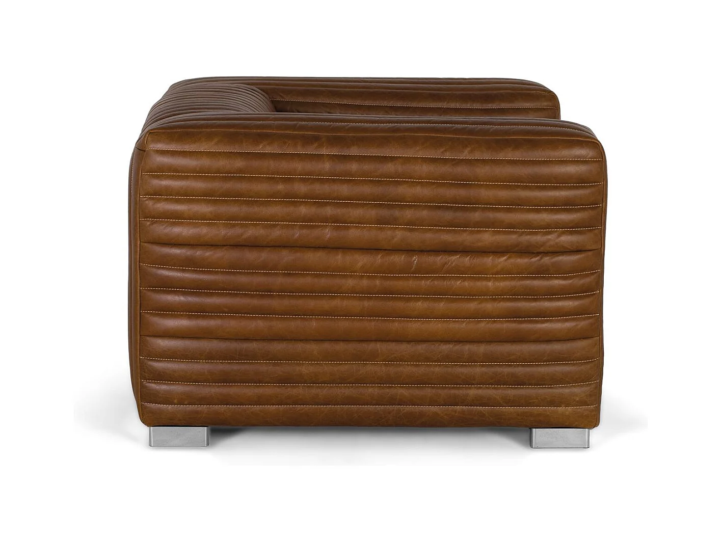 Fauteuil rembourré en cuir de forme cubique et pieds en acier