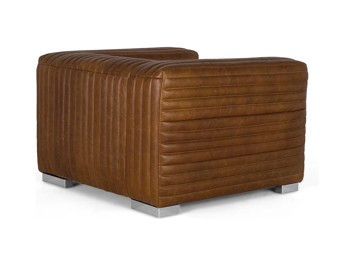 Fauteuil rembourré en cuir de forme cubique et pieds en acier