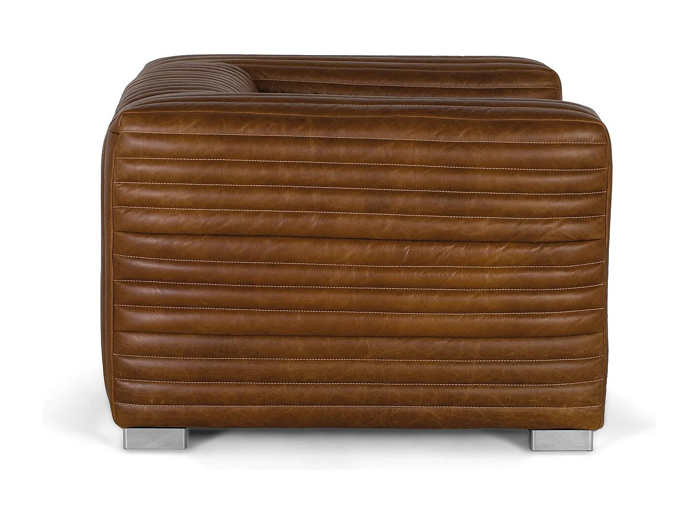 Fauteuil rembourré en cuir de forme cubique et pieds en acier