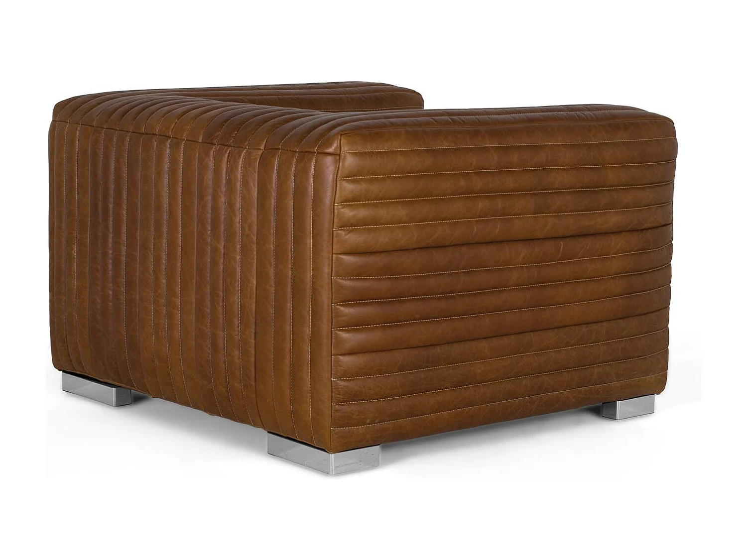 Fauteuil rembourré en cuir de forme cubique et pieds en acier