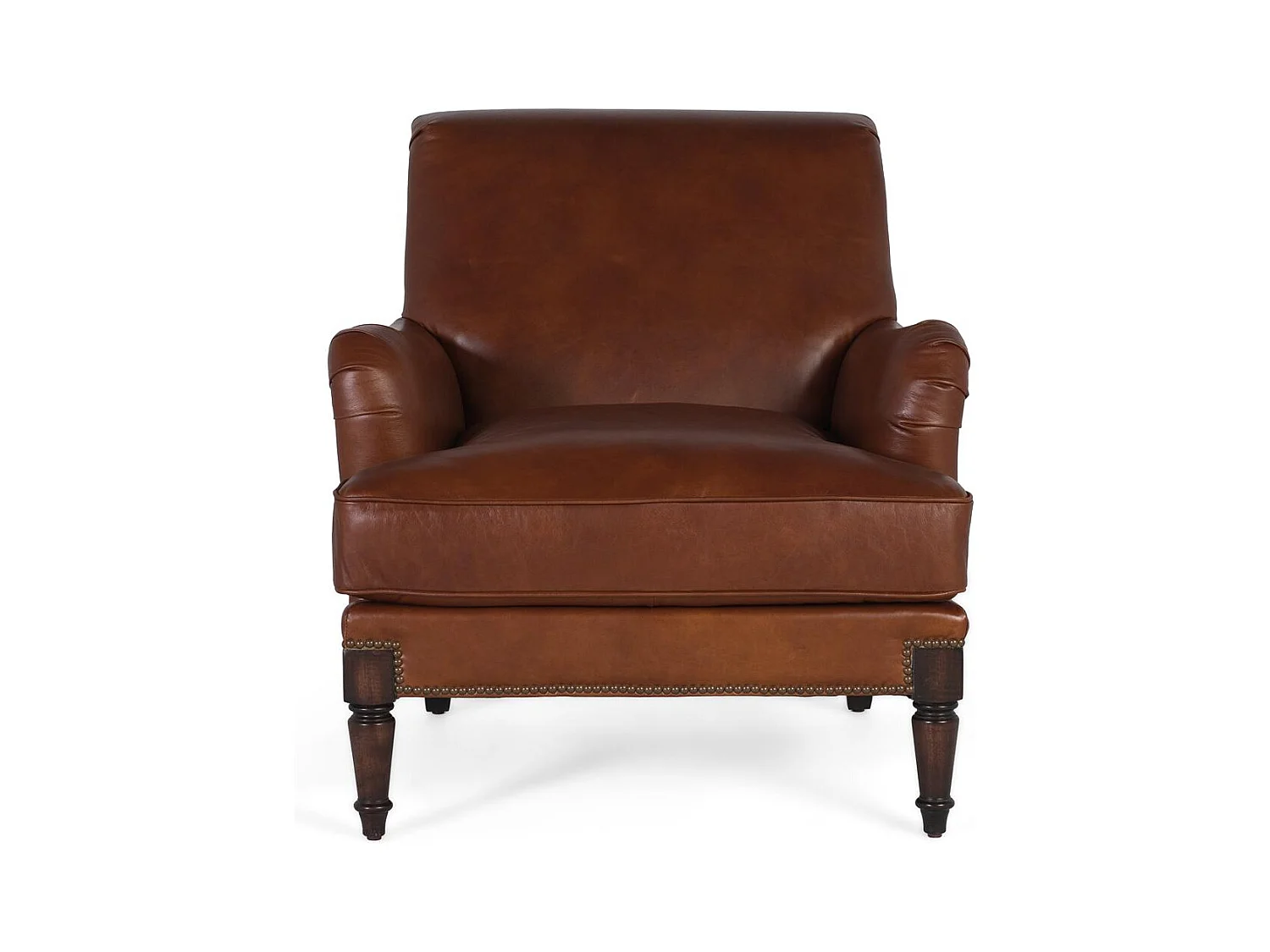 Fauteuil rembourré en cuir avec accoudoirs et pieds en bois