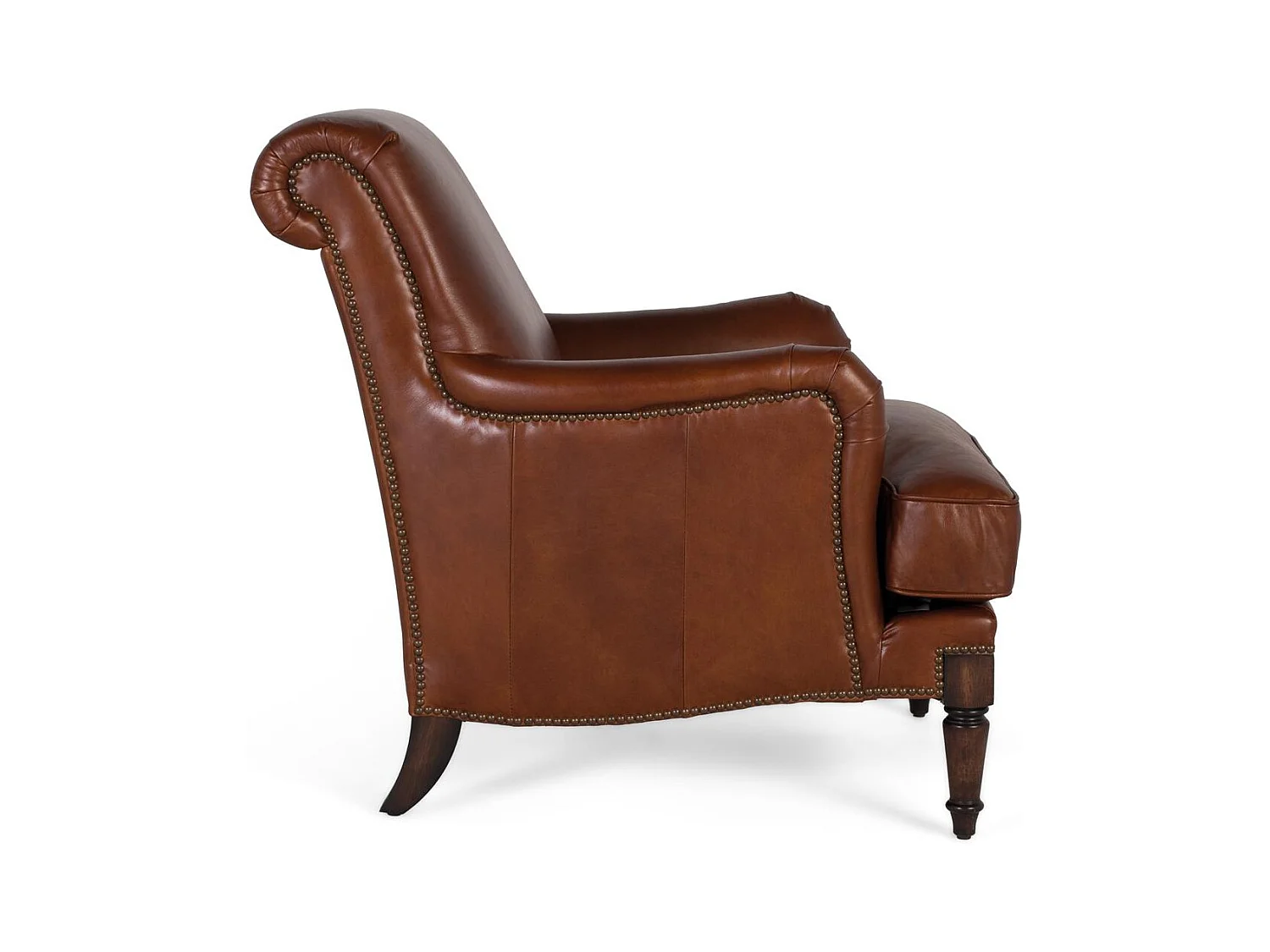 Fauteuil rembourré en cuir avec accoudoirs et pieds en bois