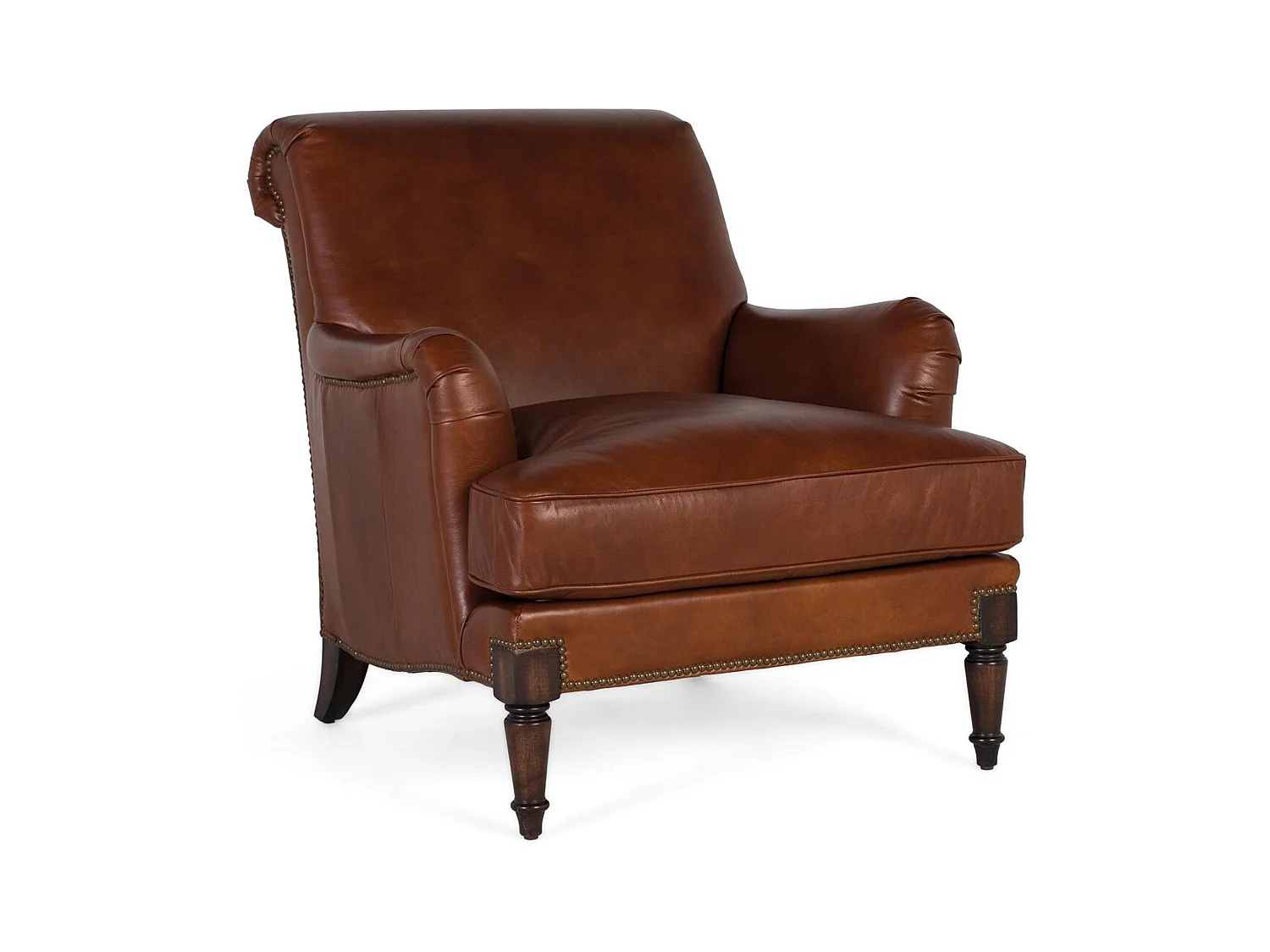 Met leer beklede fauteuil met armleuningen en houten poten