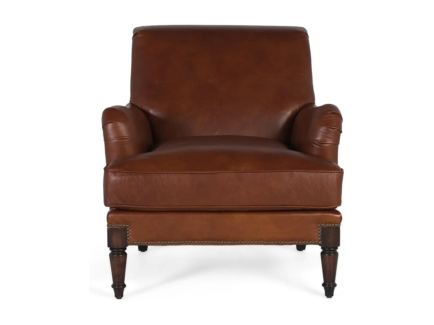 Fauteuil rembourré en cuir avec accoudoirs et pieds en bois