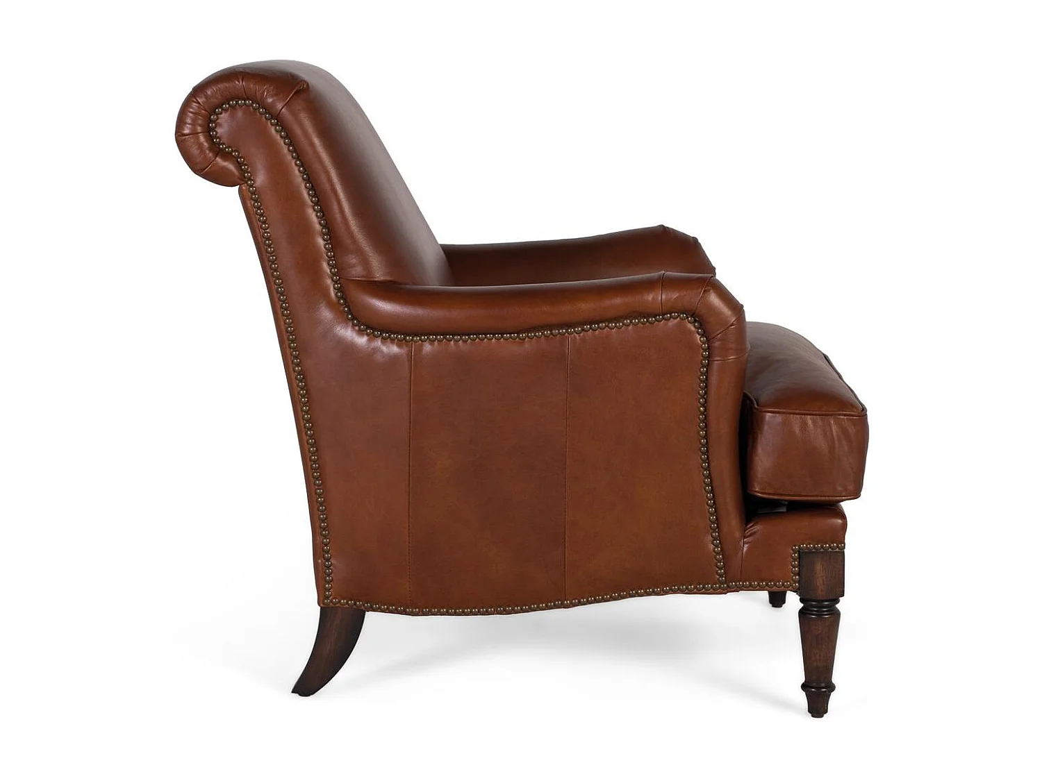 Fauteuil rembourré en cuir avec accoudoirs et pieds en bois