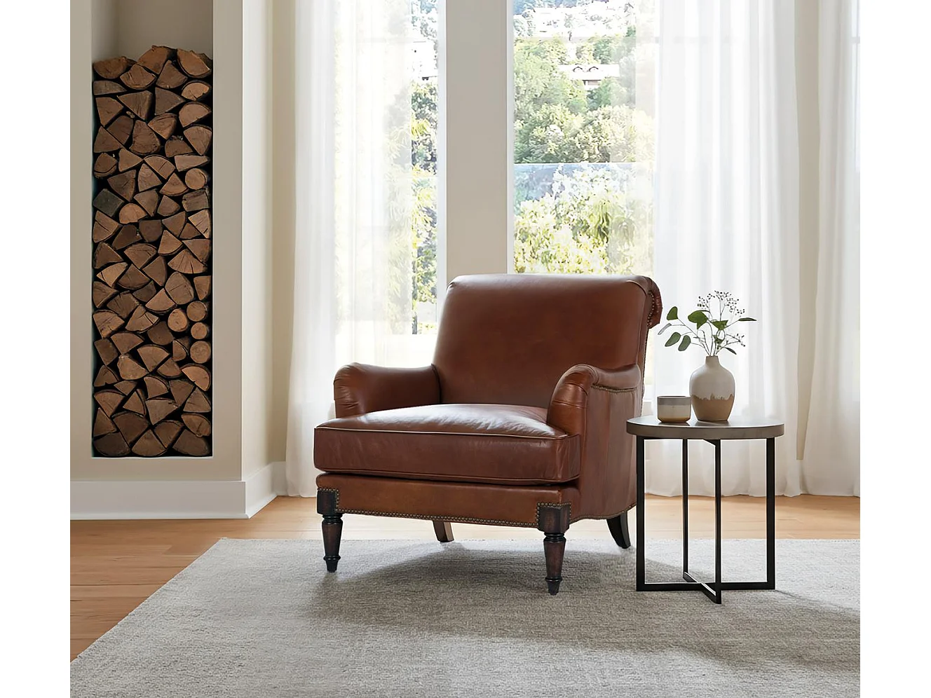 Ledersessel 82 cm, klassischer Stil - 88x82x94