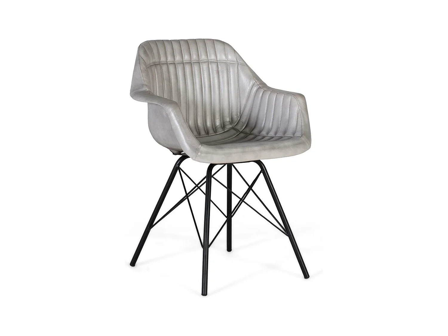 Chaise rembourrée en cuir gris avec dossier rembourré et incliné