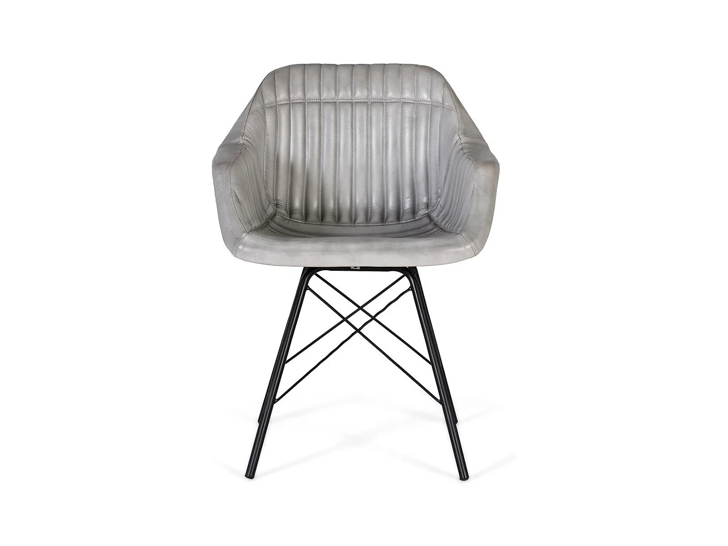 Chaise rembourrée en cuir gris avec dossier rembourré et incliné