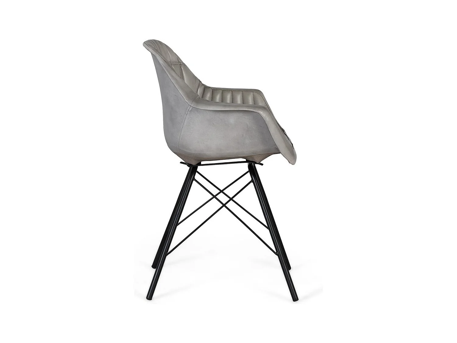 Chaise rembourrée en cuir gris avec dossier rembourré et incliné